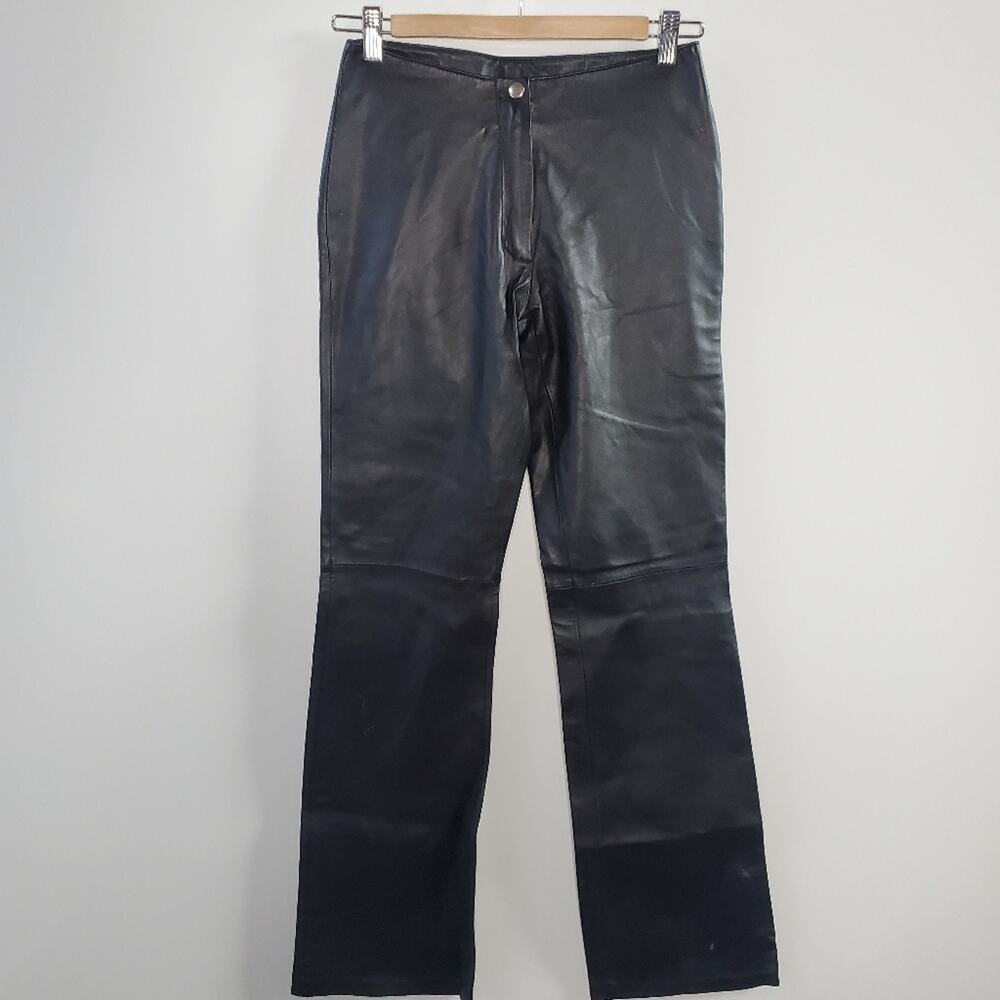 Vintage Paolo Santini Black leather flare leg pants **Flawed Size 2